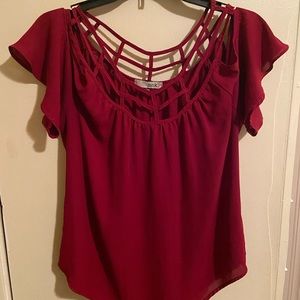 *SOLD* Dark Red Cold Shoulder Blouse